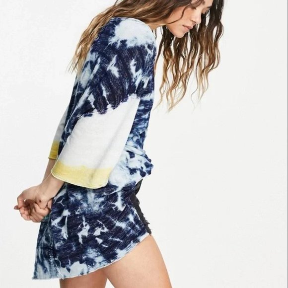 FREE PEOPLE We The Free "Blue Blue Indigo Combo" Tie Dye Tee - Picture 2 of 9